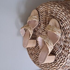 NWOT J.Crew Womens Lucie Woven Raffia Braided Double Strap Slide 3" Heels S-8